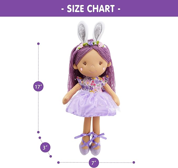 June Garden 16" Tia Bunny Ballerina Plush Doll – Soft Stuffed Doll – Easter & Birthday Gift for Girls and Toddlers - Lilac