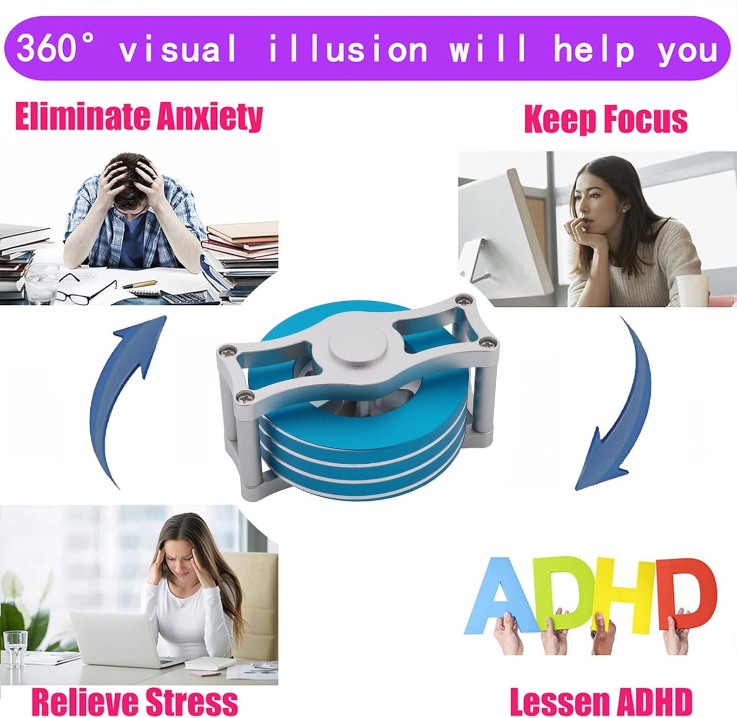 Desk-Kinetic-Toys Cool-Gadgets for Fidget: 20Mins Spinning-Tops, Cool-Stuff Figet Game for Adult Teen Children Kid, Optical-Illusion Stress Relief Gifts for Man Women Office School Home Christmas