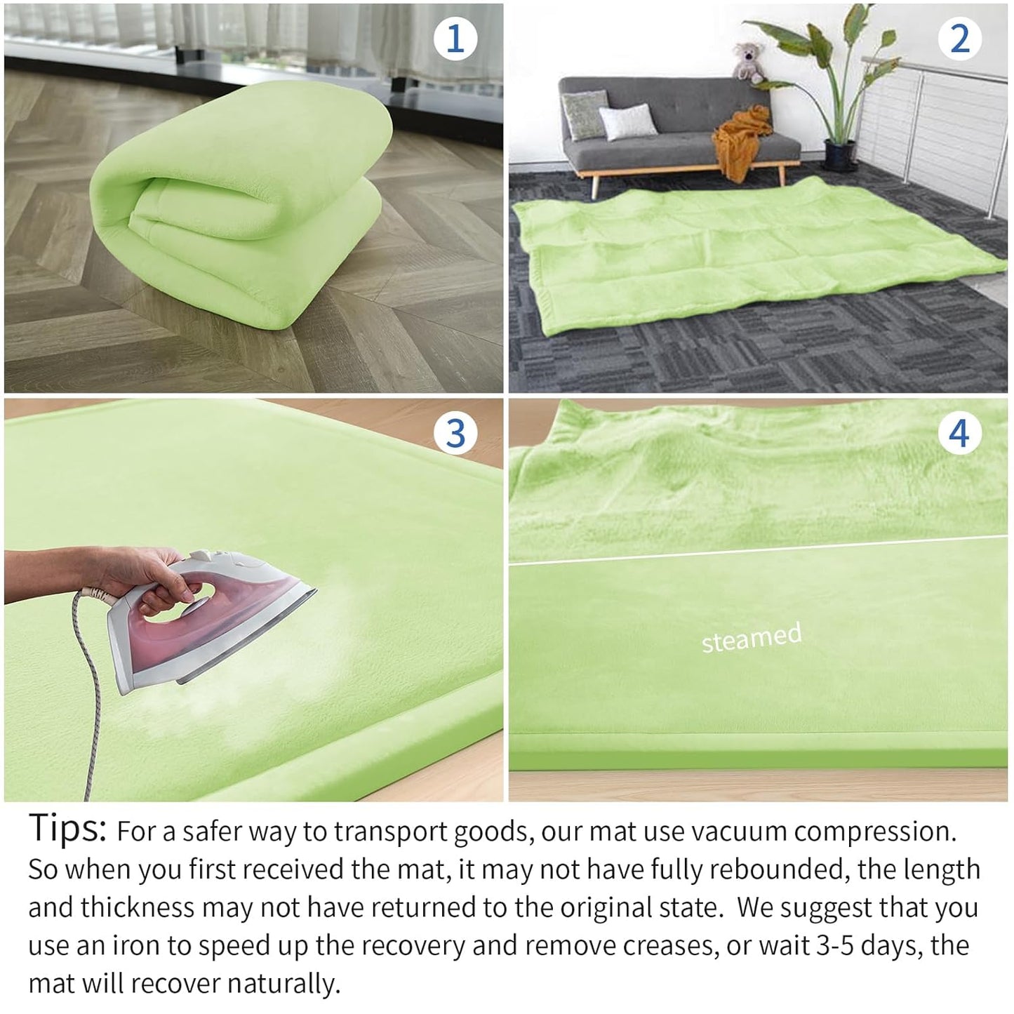 Play Mat for Babies Toddlers,1.3" Thick Elasti-Foam Anti-Fall Cushion Mat for Kids Room,28×72 Bedroom Bedside Rugs,Water-Repellent Soft Coral Velvet(Light Green)