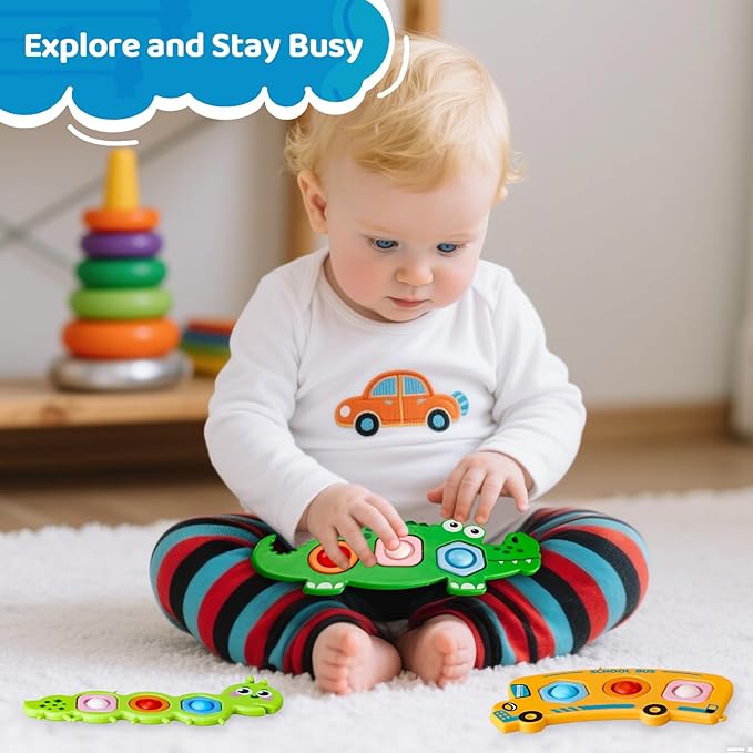 Fidget Push Pop Popper Bubbles Sensory Montessori Travel Car Airplane Flight Essential Activities Must Have Busy Restaurant Outdoor Stocking Stuffers Toys for 1 2 3 Old Toddlers Babies Over 6 Months.