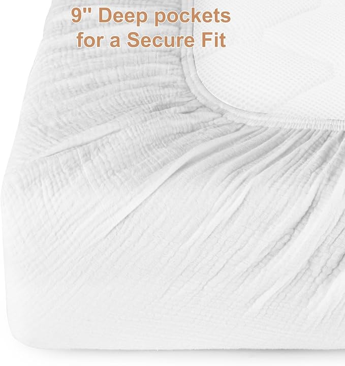 2 Pack Muslin Fitted Crib Sheets for Baby Girls & Boys-Neutral Breathable Crib Mattress Protector for Standard Crib Mattress (28"x 52") -White Crib Sheets No Slip Toddler Cotton Bedding
