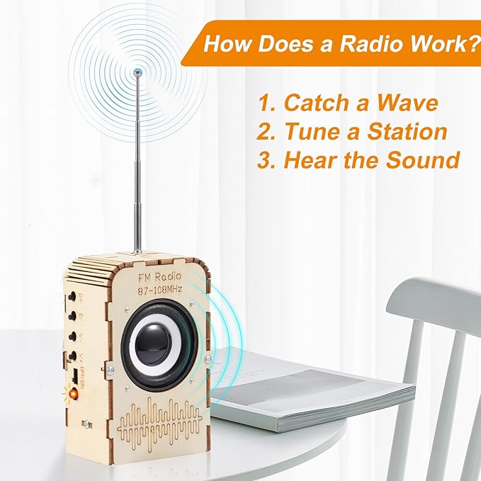 STEM Kits for Kids Ages 8-12 Wooden FM Radio Kit with Snap Circuit for 9 10 11 13 Year Old Boy Crafts 3D Puzzle Science Project with DIY Surface Educational Birthday Gifts for Boys and Girls