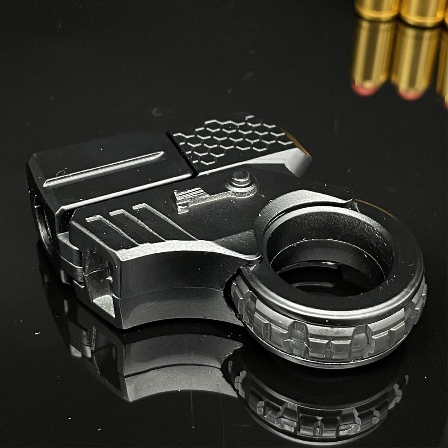 Alloy Gun Shape Fidget Ring EDC Fidget Spinner Metal Hand Spinner Adult Fidget Toys ADHD Tool Anxiety Stress Relief Toys Office Desk Toys (Black)
