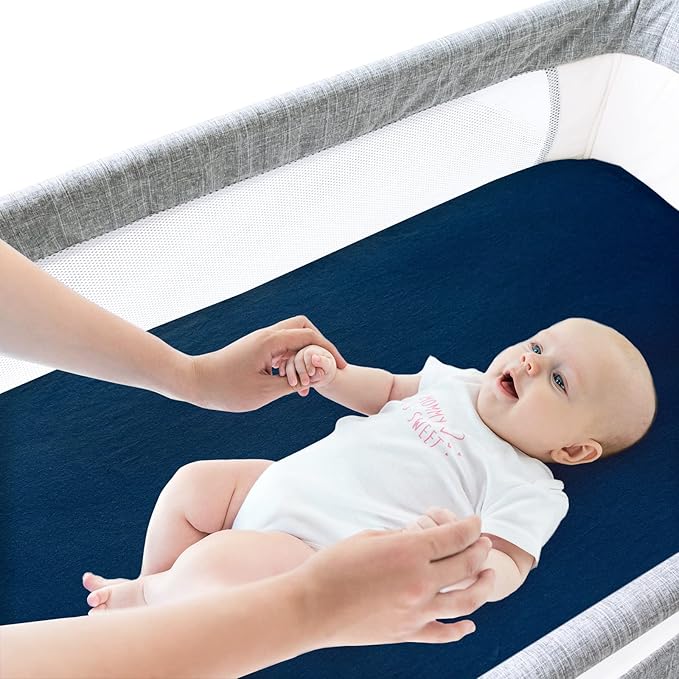 Bassinet Sheets Fit for YADAQE, Li'l Pengyu, BCOL, Miclassic, Milliard, TCBunny and Evolur Stellar Bedside Bassinet, 100% Cotton, 2 Pack, Ultra Soft Bassinet Sheet, Gray and Navy Blue