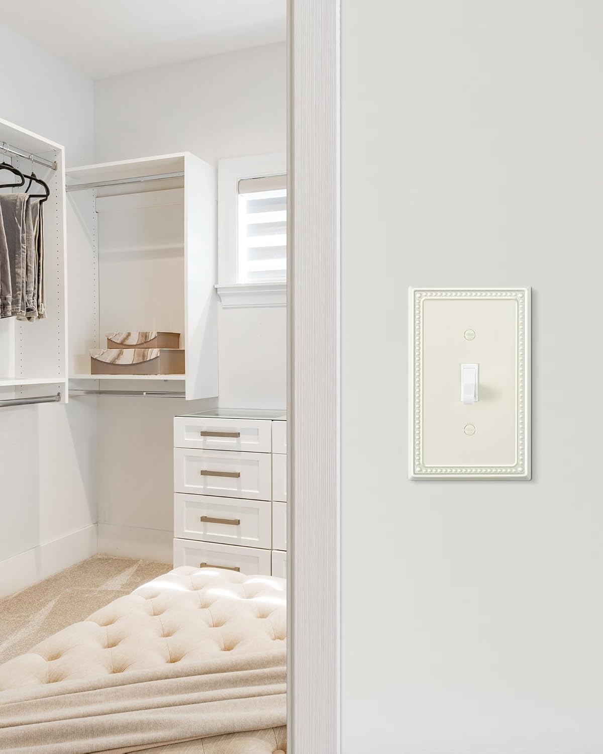 6-Pack Single Toggle Light Switch Cover Plate, Pearls Decorative Switch Plate Covers, Light Almond 1 Gang Metal Wall Plate, Corrosion Resistant