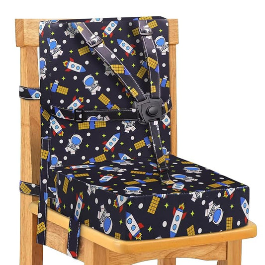 Toddler Booster Seat for Dining Table, Adjustable Safety Buckle Child Booster Seat with Backrest, PU Waterproof Easy Cleaning Portable Booster Cushion (Black)