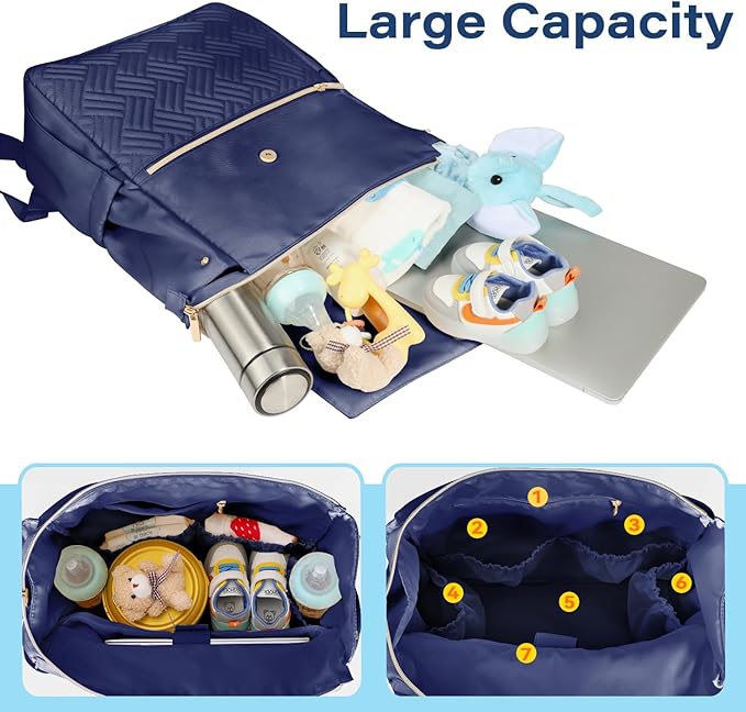 LANDICI Diaper Bag Backpack, Multifunction Waterproof Baby Diaper Bags with Changing Pad, Stroller Straps, Travel Essentials Stylish Back Pack for Mom Dad Boy Girls Toddler, Dark Blue