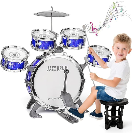 Upgraded Drum Set for Kids 3-5 Toddler Toy Ages 2-4 Jazz Drums Kit with Stool Musical Instrument Toys for 3 4 5 Year Old Girls Boys Gifts