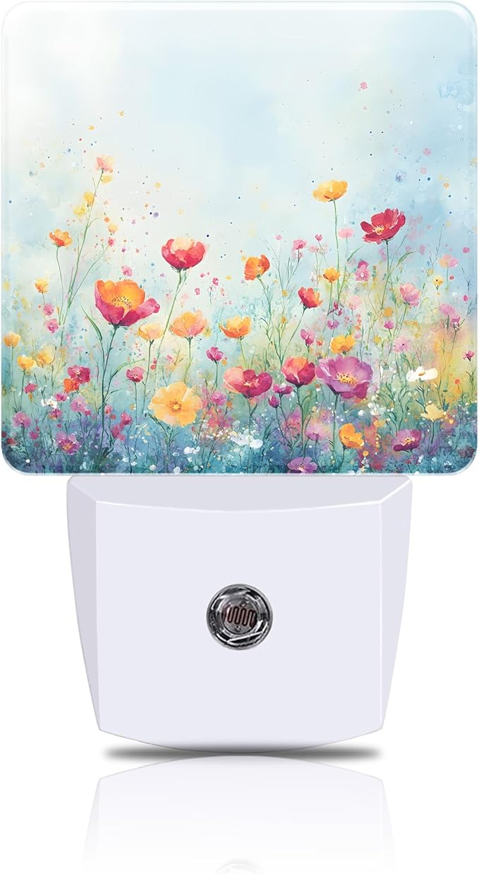 Night Light Watercolor Wildflower Field Night Lights Plug into Wall Smart Dusk to Dawn Sensor 0.5W Energy Efficient Led Lamp for Men Women Bedroom Bathroom Hallway Stairway Decor