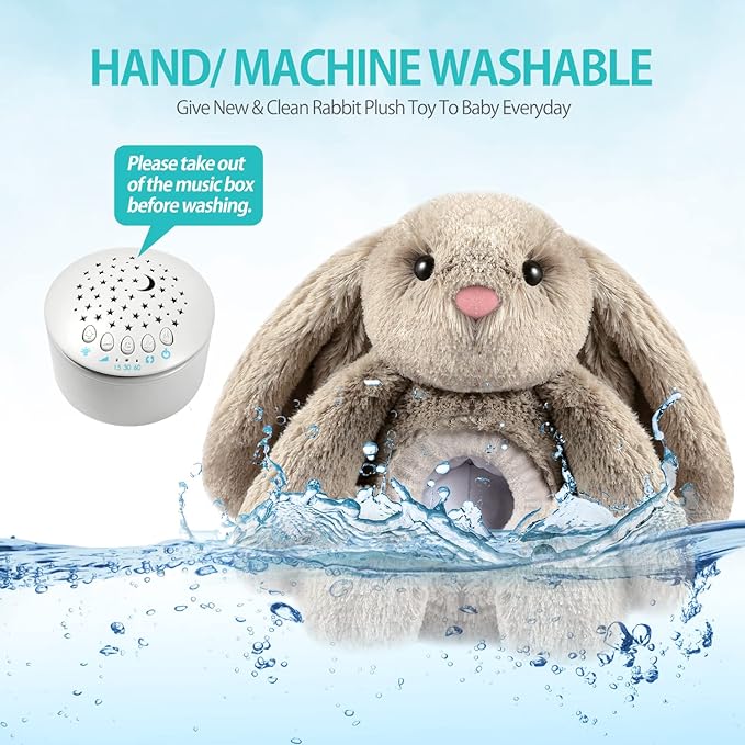 BEREST Baby Sleep Soother Bedtime Bunny with Starry Projector Night Light, Plush Stuffed Animal for Newborn Infants, Lullaby Music, White Noise, Mother's Heartbeat for Boys & Girls Shower Gifts