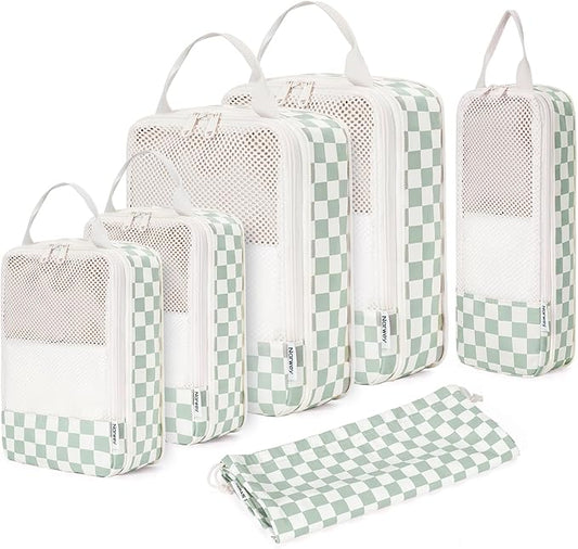 Narwey 6 Set Compression Packing Cubes for Travel Kids Women Carry on, Packing Organizers Bag for Backpack Luggage Suitcase Duffle Bags