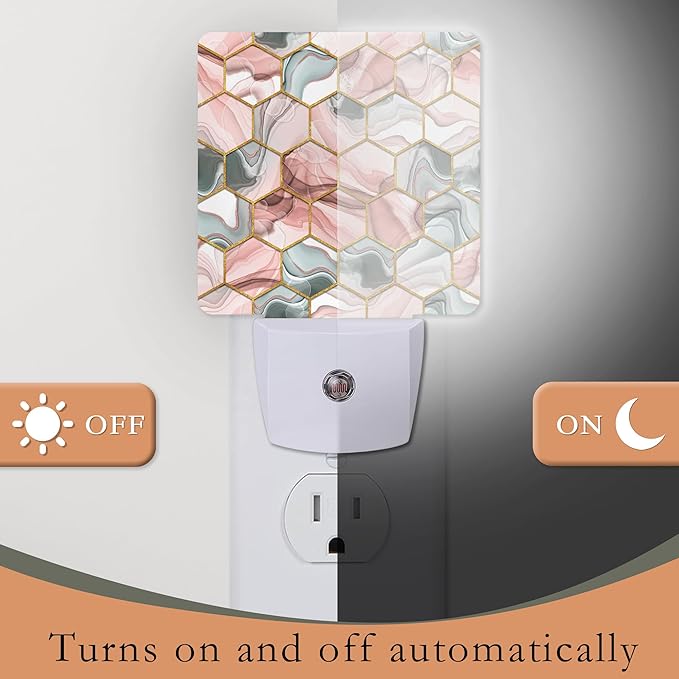 Night Light,Hexagon Golden Gray Red Marble Night Lights Plug into Wall for Boys Girls Bedroom Decorative Half Round Nightlight Led Lamp 0.5W Sleep Friendly