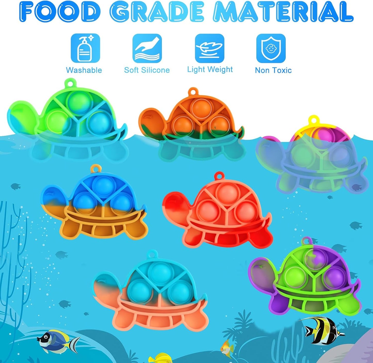 Pop Fidget Toys Its Party Favors for Kids 4-8 8-12, 12 PCS Turtle Toys Mini Pop Keychain It Toddler Fidget Toy Bulk Fidgets for Classroom Prizes Birthday Goodie Bag Stuffers Sensory Toys Packs