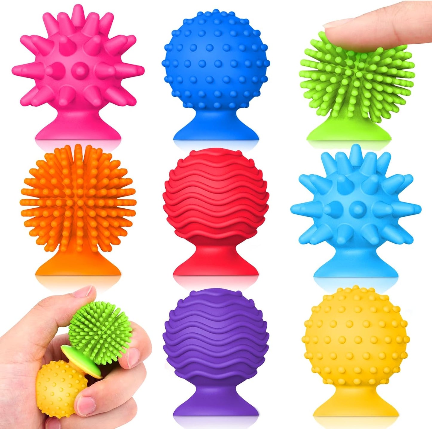 Sensory Fidget Toys Kids Adults ：Textured Suction Cup Toys for kids with Autism- Squishy Sensory Toys for Classroom Bath- 8 Pack Calm Down Corner Supplies for Boys Teens- Road Trip Activities for Kids