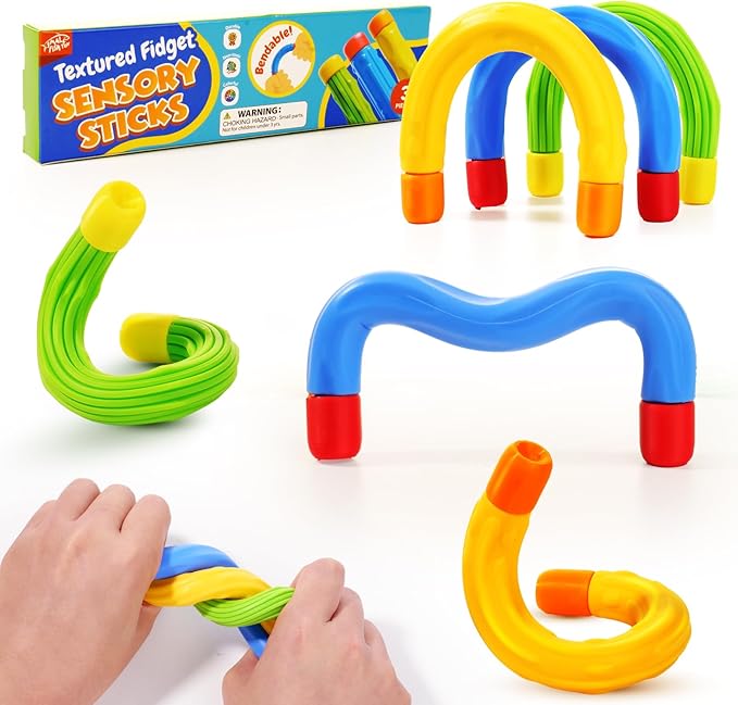 Fidget Toys Sensory Sticks for Kids: 3 Pack Textured Sensory Toys for Autism Calming - Quiet Fidgets for Classroom Must Have - Stress Relief Item for Classroom Student - Travel Activity Essentials
