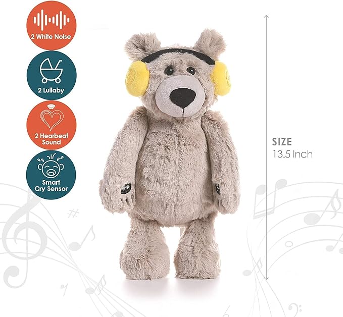 BEREST Baby Sleep Soother Cry Activated Sensor Toys, Heartbeat Bear for Babies, Plush Stuffed Animal for Newborn Infants, Babies Toy Vibrating with Mom’s Heartbeat,Baby Shower Gifts for Boys and Girls