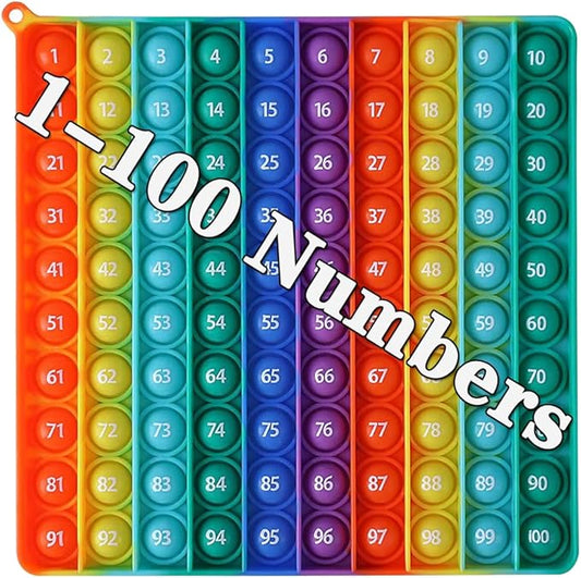 Large P0pp with Numbers, Rainbow Square Dimples Fidgett Ttoy 100 Bubble Math Toy Learning Tool for Teachers to Make Various Math Operations Poppers for Kids (1-100 Numbers)