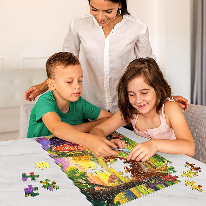 100 Pieces Jigsaw Puzzles for Adults - Deer Cat Puzzles for Kids Ages 4-6 6-8 8-10 10-12 Kids Learning Educational Puzzle Toys for Boys and Girls - Farm Kitten and Cow