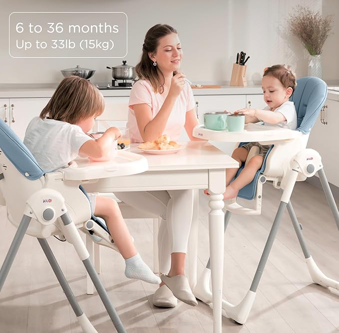 KÜB 3-in-1 Foldable Baby High Chair (Blue) | Multifunctional Infant High Chairs for Babies and Toddlers | Removable Seat & Tray for Easy Clean | 7 Height & 4 Recline Adjustable | 2 Locking Wheels