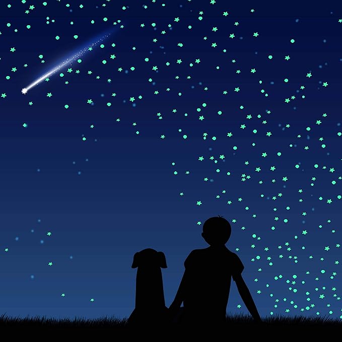808 PCS Glow in The Dark Stars for Ceiling, Glowing Wall Decals Decor Stickers,(404 Pcs Green and 404 Sky Blue) 3D Adhesive Dots Decor Starry Sky Decor for Kids Bedroom or Birthday Gift