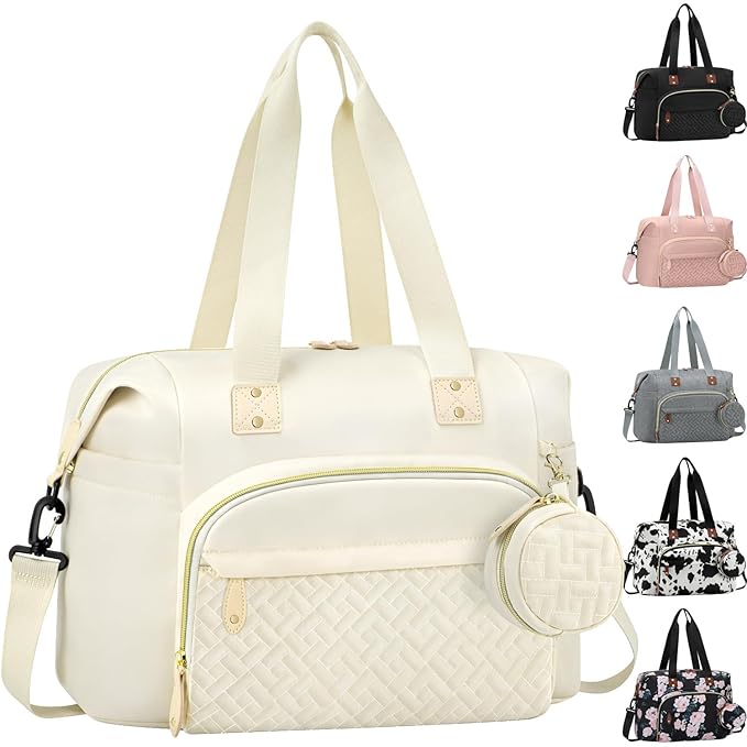 Diaper Bag Tote, Baby Bag Travel Diaper Tote Bag with Pacifier Case, Cute Maternity Hospital Baby Stylish Diaper Tote for Mom Dad Medium Size, Beige
