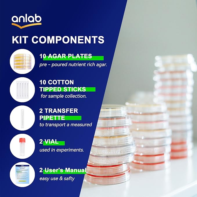 Nutrient Agar Petri Dishes Science Project Kit | Pre-Poured Agar Plates and Cotton Swabs for Science Experiments | Bacteria Science Kit - Sealed Separately (Items of 60)