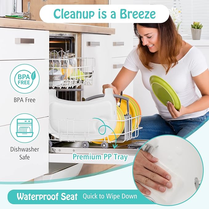 BABY JOY Baby High Chair, 4 in 1 Convertible Highchair for Babies & Toddlers with Adjustable Legs, Double Removable Tray, Safety Harness & Footrest (White)