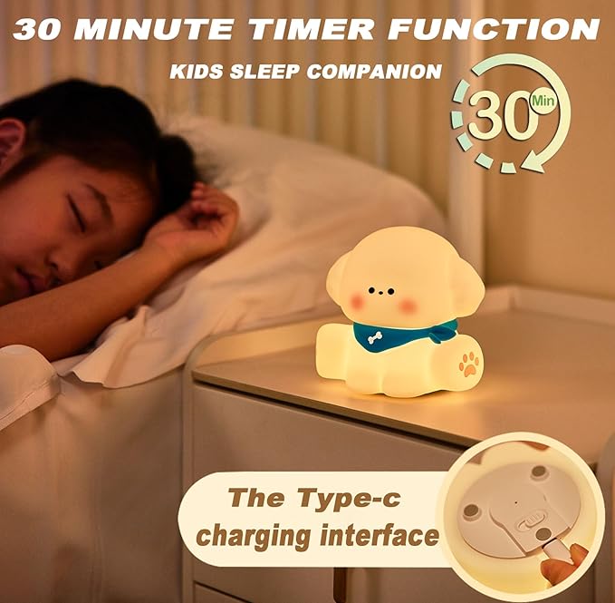 HAPPYBAG Dog Lamp, Cute Puppy Night Light for Kids, Dimmable Nursery Puppy Lamps, Silicone Fruit Bedside Lamp for Baby and Toddler