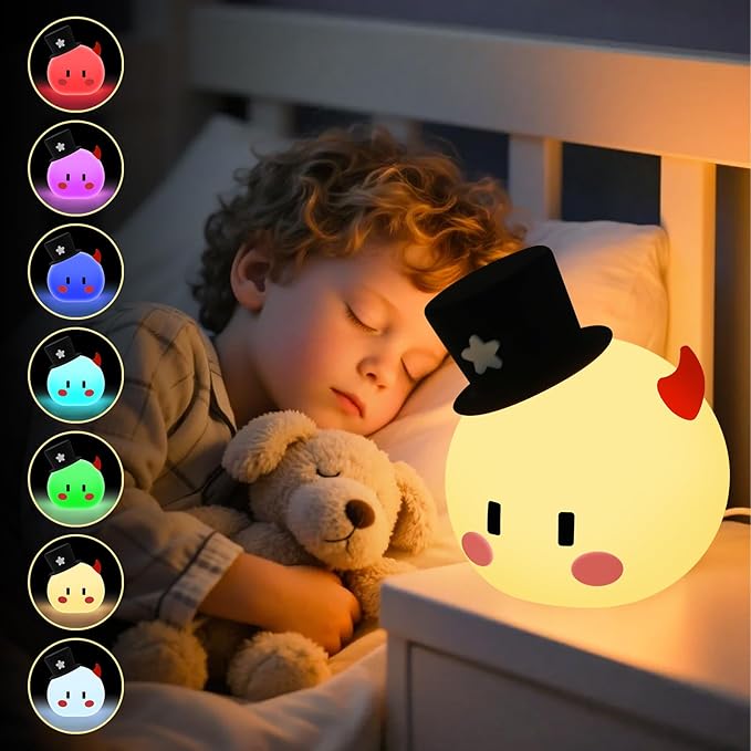 Monster Night Light for Kids Lamp, 8 Color Changing Dimmable Timer Bedside Night Lights, Squishy Silicone Lamp for Boys Girls Baby, Rechargeable Nursery Lamp for Toddler