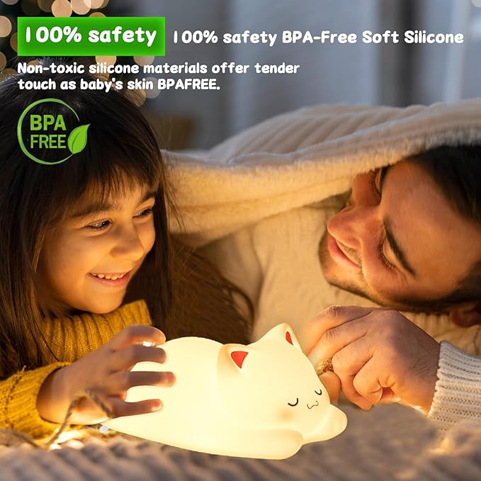 Tremdwoto Cat Night Light for Kids,Cute 7 Colors Baby Girl Squishy Night Lights Lamp with Timer Kitty Light Dimmable Nursery Lamp USB Charging Bedroom Deco Nightlight r，Gifts for Boys and Girls