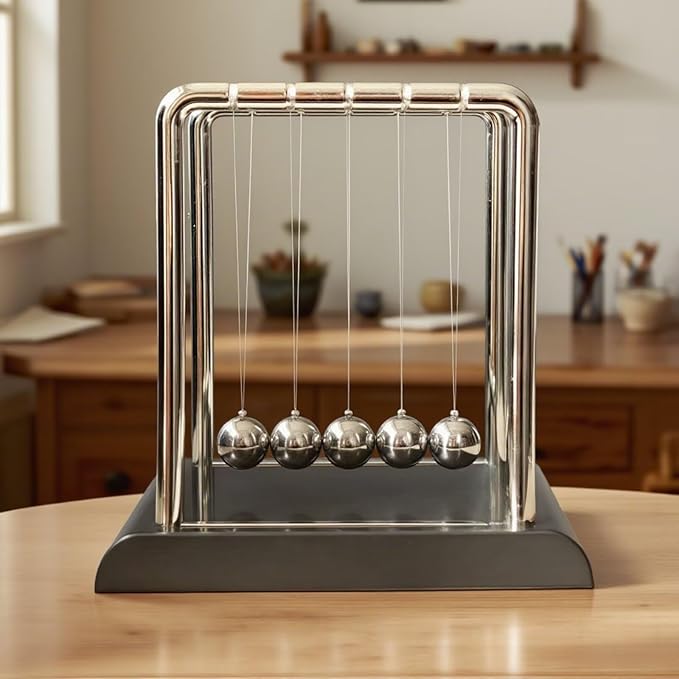 Newtons Cradle Balance Pendulum Balls, Swinging Kinetic Balls with Black Base, Science Physics Educational Learning Tool, Office Home Creative Decoration, Stress Relief Fidget Desk Toy (Medium)