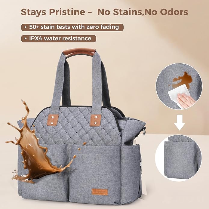 Lekebaby Diaper Bag Tote, Large Diaper Bags Waterproof,Large Mommy Bag Tote Bag Handbag Pink Travel, Black and Beige