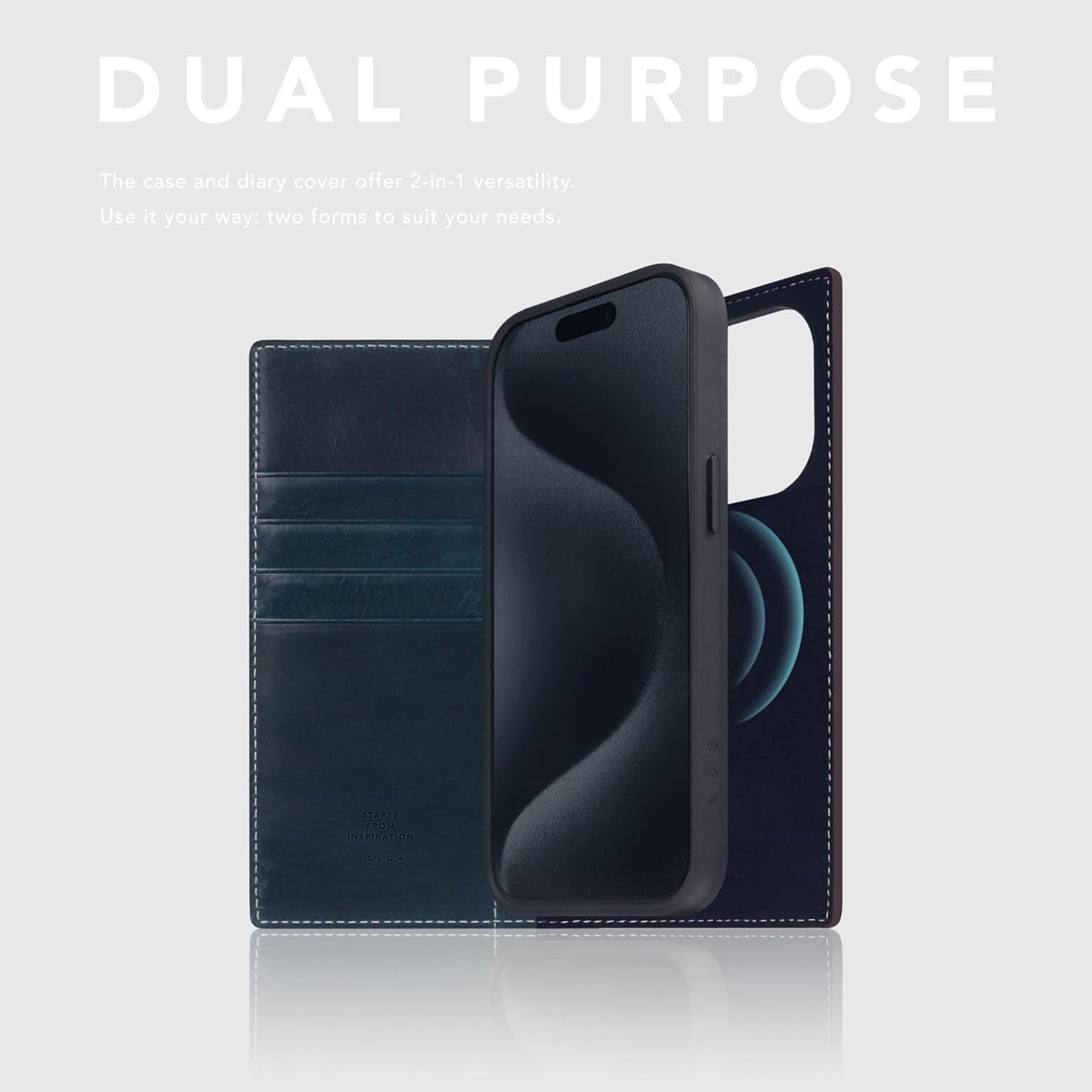 D7 Italian Wax Leather Wallet Case for iPhone 15 Pro - [2-in-1] Handcrafted Detachable Diary Style with Magnetic MagSafe Back Cover, Gift Box Included (Blue)