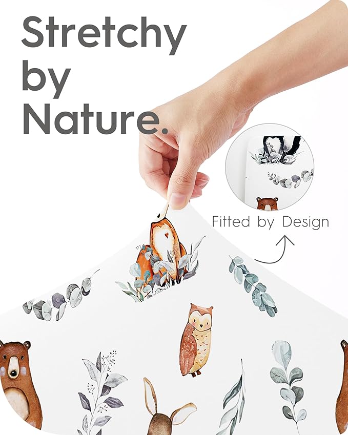 Crib Sheet Netural, Premium Soft Jersey Knit Fitted Crib Sheet, Crib Mattress Sheet, 28''x52''x9'' Extra Deep Pocket (Deer & Bear)