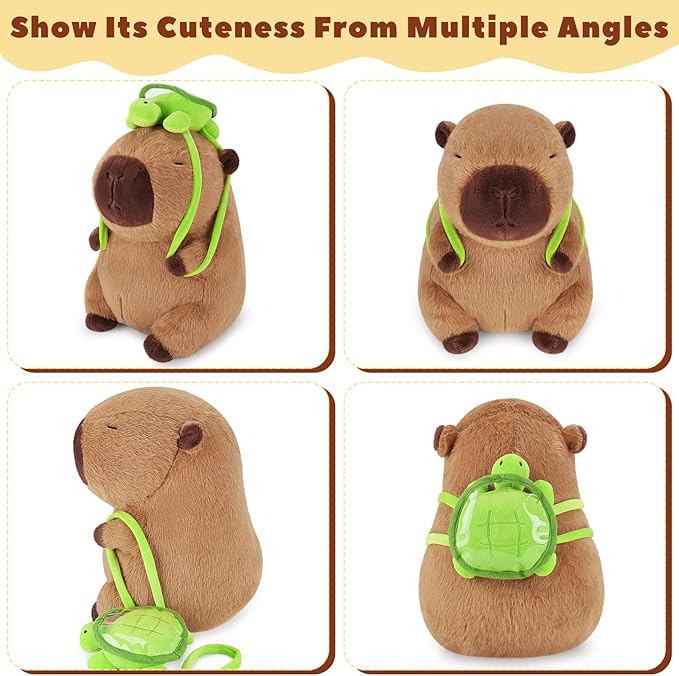 Achwishap Capybara Plush,Cute Plushies Capybara Stuffed Animal,Soft Capybaras Plush Toys,Kawaii Plushie Stuffed Toys with Turtle Backpack Plushies Gifts for Kids Adults Birthday(Capybara Turtle,14”)