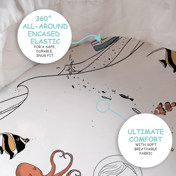 JumpOff Jo - Hypoallergenic Fitted Bassinet Sheet for Baby Boys & Girls - Rectangular, Hourglass & Oval Crib Compatible, Soft, Breathable, Machine Washable - Octopus Treasure