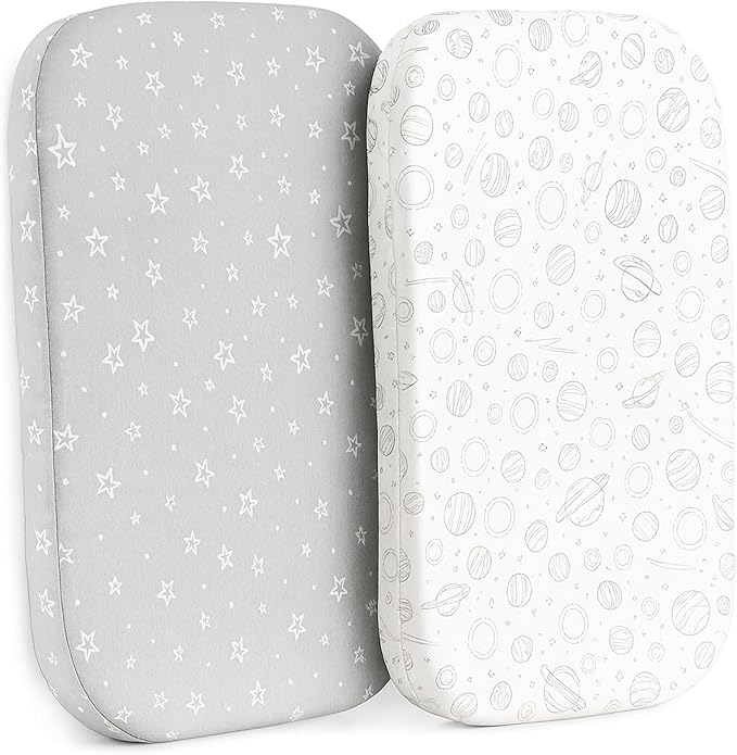 Bassinet Sheets Boy – 2-Pack Soft Fitted Bassinet Sheets, Organic Cotton, Breathable & Cozy, Fits 32x16x4 Inch Rectangle, Oval & Hourglass Mattresses (Grey)