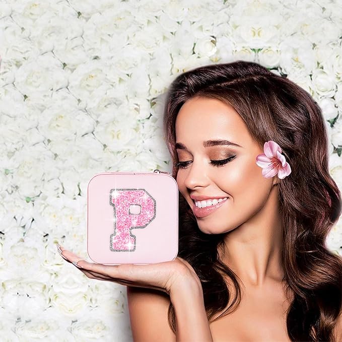 Travel Jewelry Case - Personalized Jewelry Box for Women,Small Jewelry Organizer Cute Jewelry Organizers and Storage Aesthetic,Travel Essentials Birthday Gifts for Girls Women | Pink,P