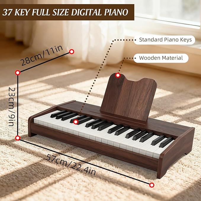 Kids Piano Keyboard - 37 Keys Digital Wood Piano for Kids Toddler Music Educational Instrument Toy for 3+ Girls and Boys