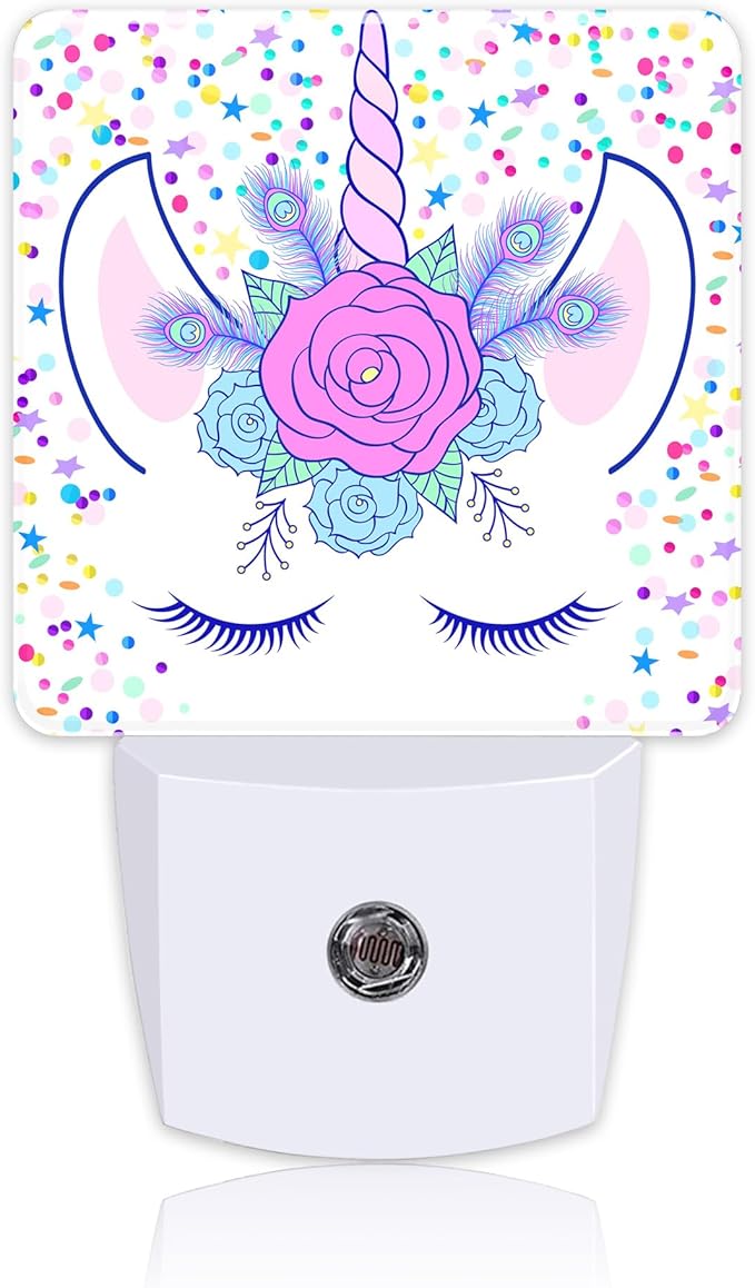 Night Light for Kids Girls Boys, Unicorn Head with Wreath LED Night Light Plug into Wall with Dusk to Dawn Sensor for Room Decor, Hallway, Kitchen, Bathroom, Nursery, Stairs