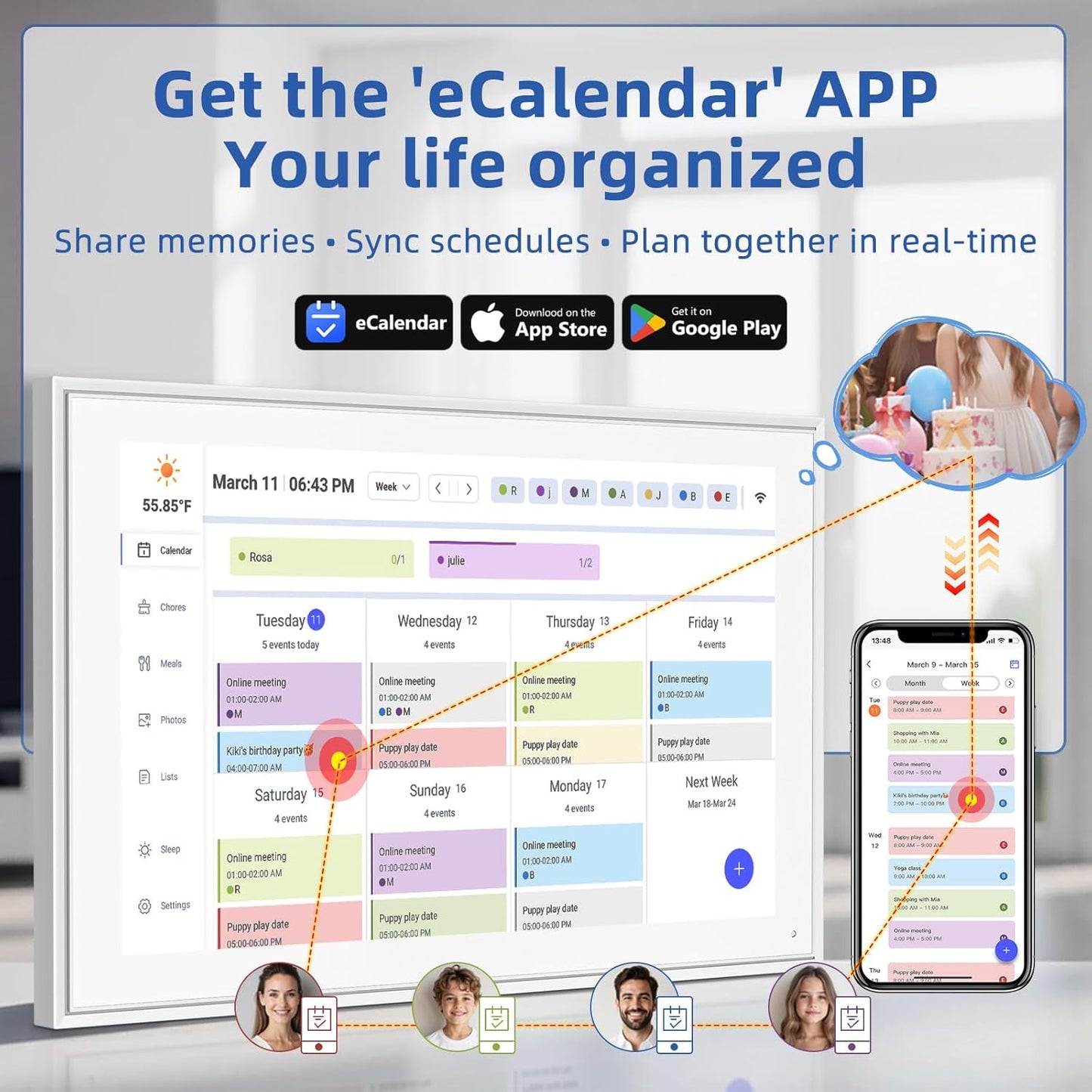 21.5 Inch Digital Calendar, Electronic Chore Chart, Smart Weekly and Monthly Planner 1920 * 1080P IPS Touchscreen Wall and Desk Calendar for Family Schedules, White