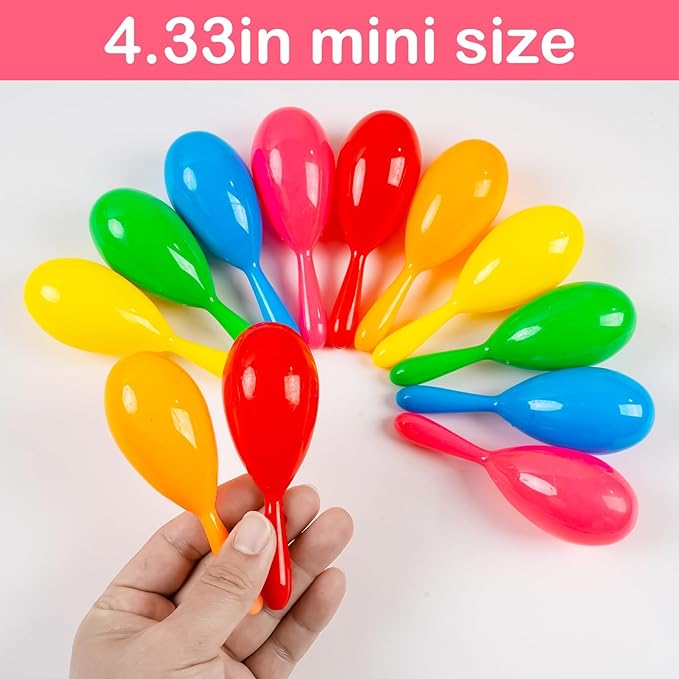 12pcs Mini Maracas for Kids - Plastic Maraca Shakers Noisemaker Fiesta Party Favors for Kids Cinco de Mayo Fiesta Mexican Themed Birthday Music Party Supplies Decorations