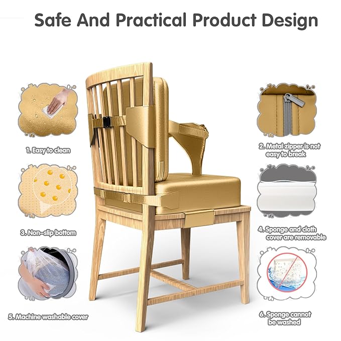 Toddler Booster Seat for Dining Table,Booster Seat for Kitchen Chair with Extended Straps,2PCS Portable with Safety Buckles,Suitable for Kids Aged 3-12 in Restaurants