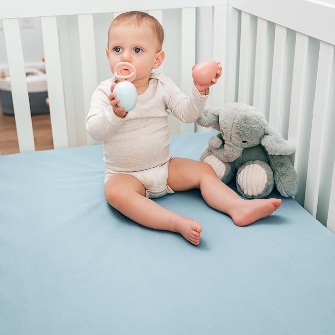 Comfy Cubs 100% Muslin Cotton Fitted Crib Sheet - Soft, Standard & Breathable Crib Sheets for Toddler Mattress - Snug Fit, Secure Elastic with Beautiful Packaging for Boys & Girls - Sky Blue