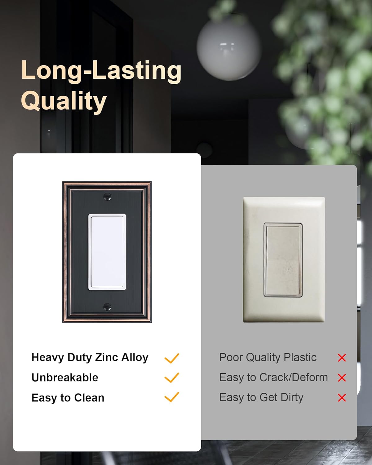 4-Pack Decorator Outlet Cover Plate, Aged Bronze Decorative Switch Plates and Outlet Covers, Durable Zinc Alloy Wall Plates for Electrical Outlets, Receptacle, GFCI Outlet, Dimmer Switch