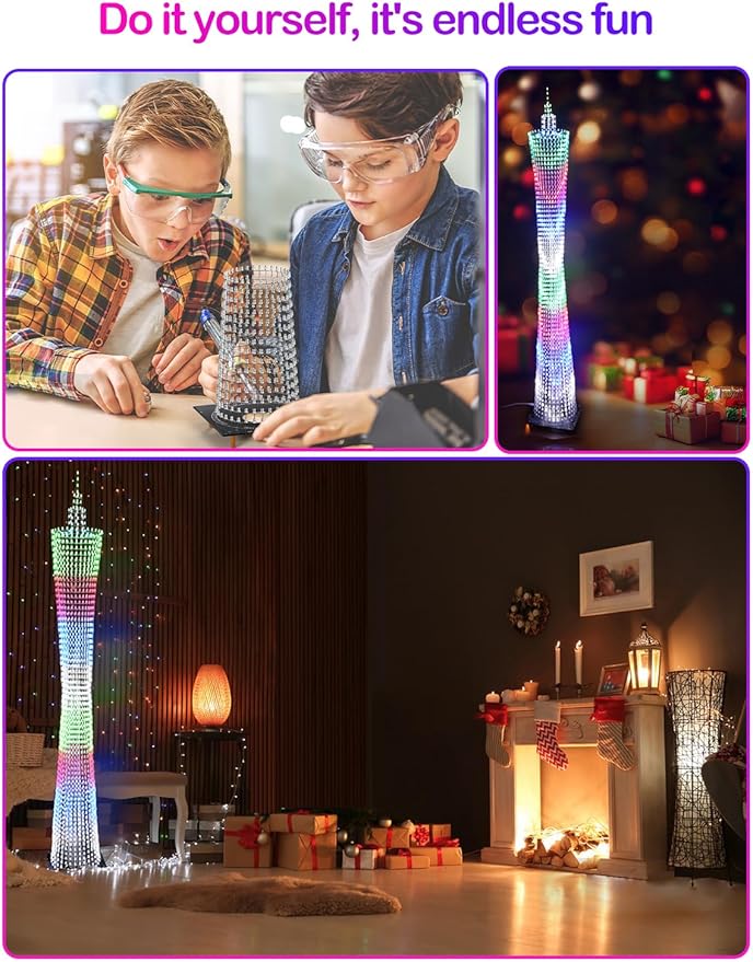 Led Canton Tower Model DIY Electronic Kit, LED Cube Model Handmade Soldering Project Kit, 64 LED Circles, Height 1 Meter. (GZT-64)