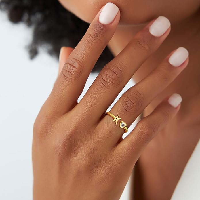 C-leen Gold Initial Rings for Girls Women - Dainty 18K Gold Plated Adjustable Letter Rings Teen Girls Gifts Trendy Stuff Initial Ring Teen Girl Birthday Gift for Girl Non Tarnish