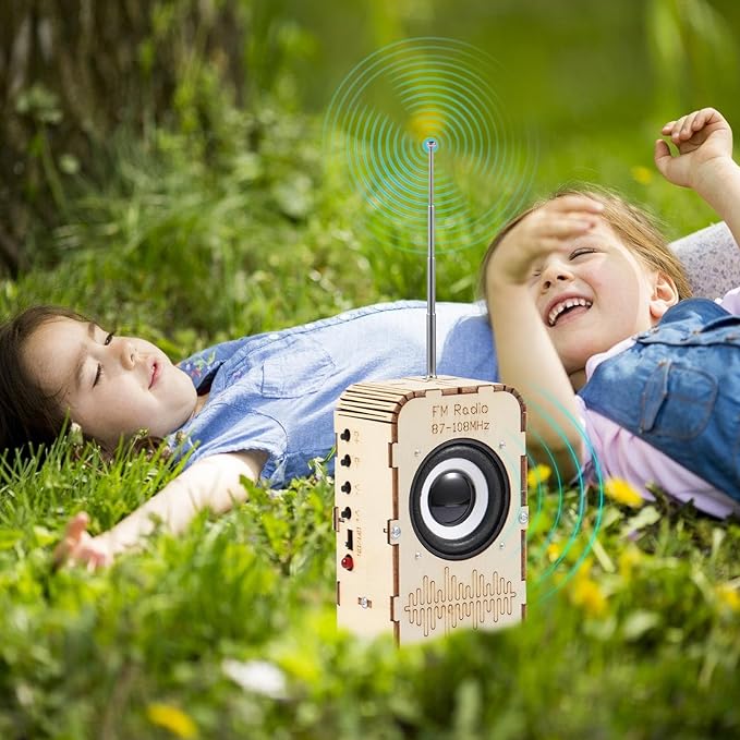 STEM Kits for Kids Ages 8-12 Wooden FM Radio Kit with Snap Circuit for 9 10 11 13 Year Old Boy Crafts 3D Puzzle Science Project with DIY Surface Educational Birthday Gifts for Boys and Girls