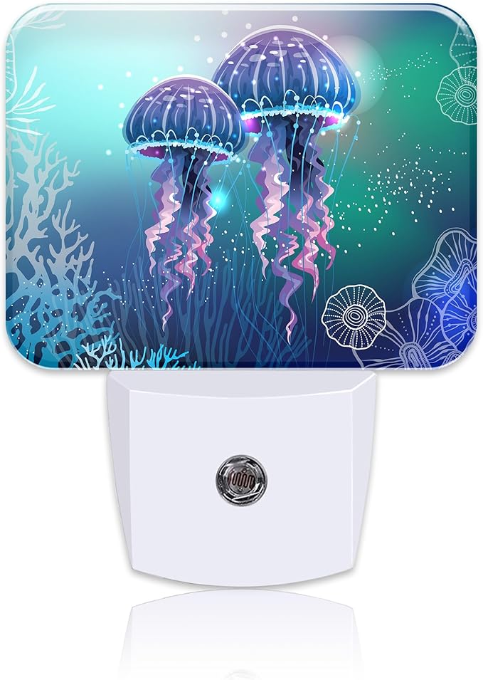 Glowing Jellyfish in Deep Sea Night Light for Kids Girls Boys, Jellyfish LED Night Light Plug into Wall with Dusk to Dawn Sensor for Room, Hallway, Kitchen, Bathroom, Stairs Decor