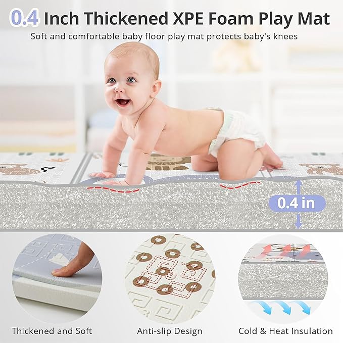 Baby Play Mat, 59 x 59 Play Mat Perfect for Use Baby Playpen, Foldable Soft Foam Baby Play Mat for Floor, Babies Activity Tummy Time Playmat, Kids Non Toxic Thick Mat for Baby, Toddlers, Infants